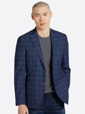 SuitsHeritage Men's Check Dark Blue Slim Fit Sport Coat