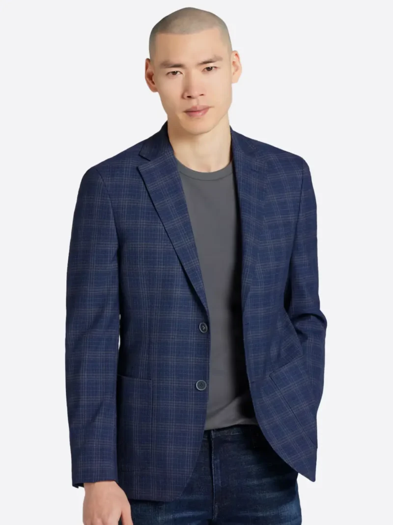 SuitsHeritage Men's Check Dark Blue Slim Fit Sport Coat