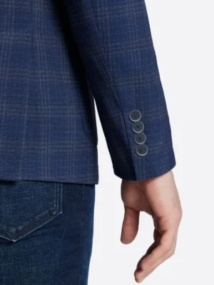 SuitsHeritage Men's Check Dark Blue Slim Fit Sport Coat Close