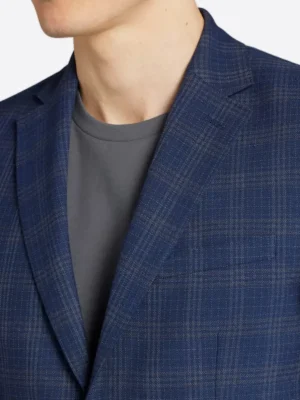 SuitsHeritage Men's Check Dark Blue Slim Fit Sport Coat Collar