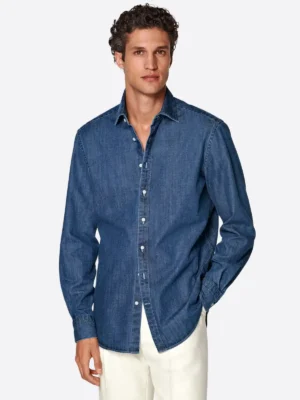 SuitsHeritage Men's Denim Dark Blue Casual Shirt