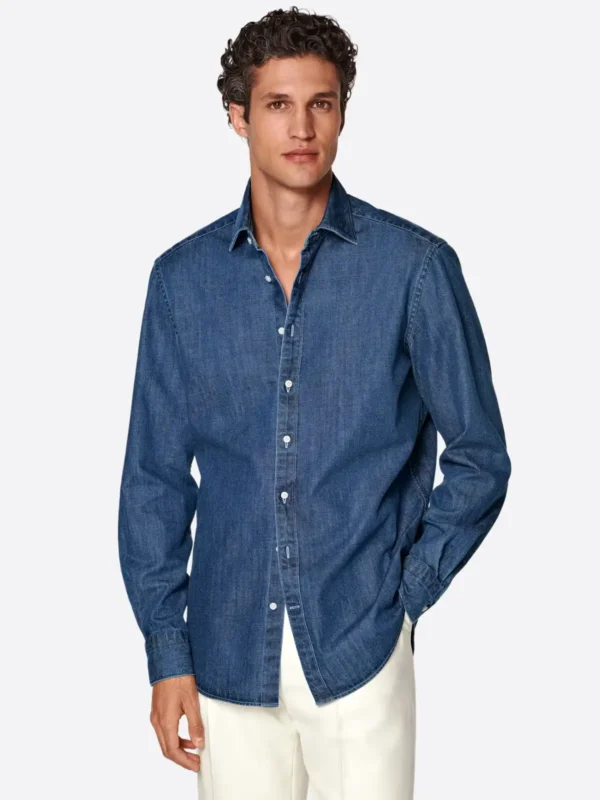 SuitsHeritage Men's Denim Dark Blue Casual Shirt