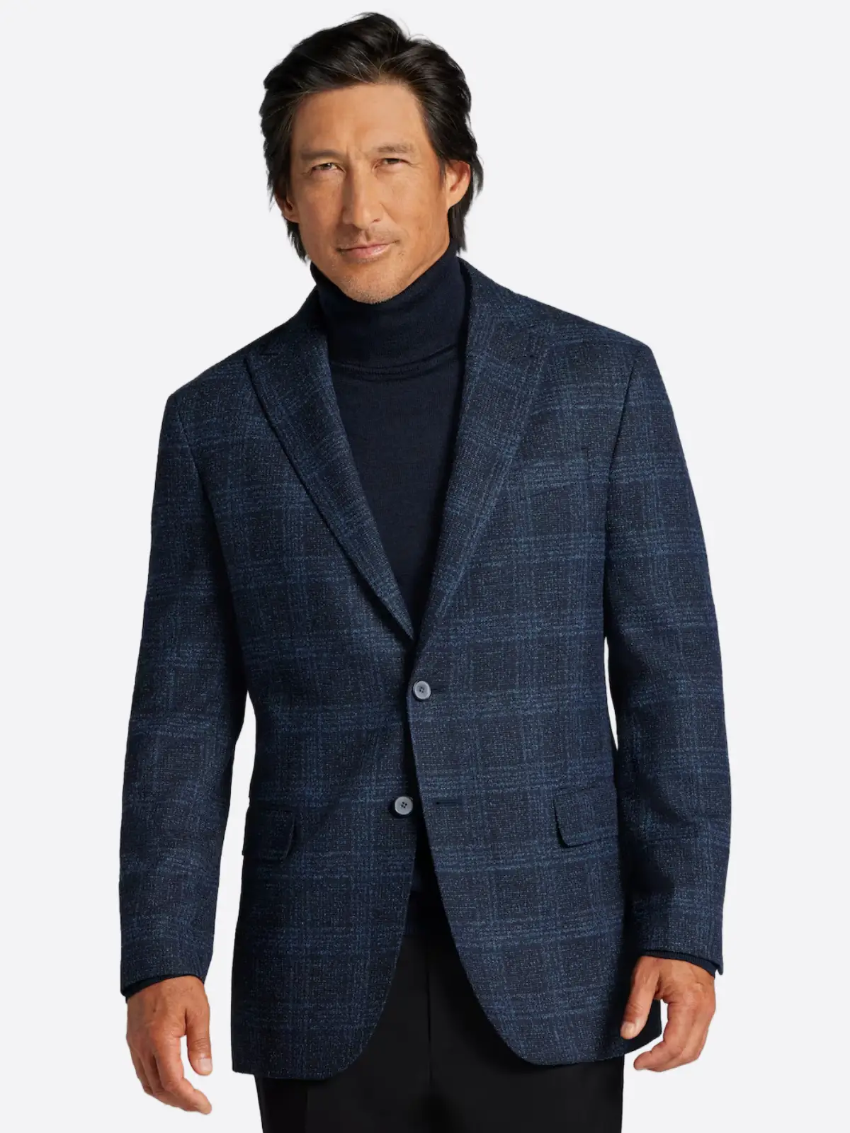 SuitsHeritage Men's Plaid Dark Blue Slim Fit Sport Coat SuitsHeritage Men's Plaid Dark Blue Slim Fit Sport Coat