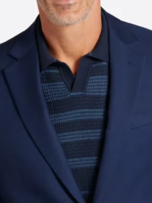 SuitsHeritage Men's Solid Dark Blue Slim Fit Sport Coat Collar
