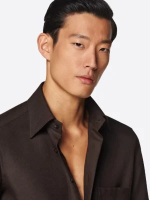 SuitsHeritage Men's Solid Dark Brown Casual Shirt close
