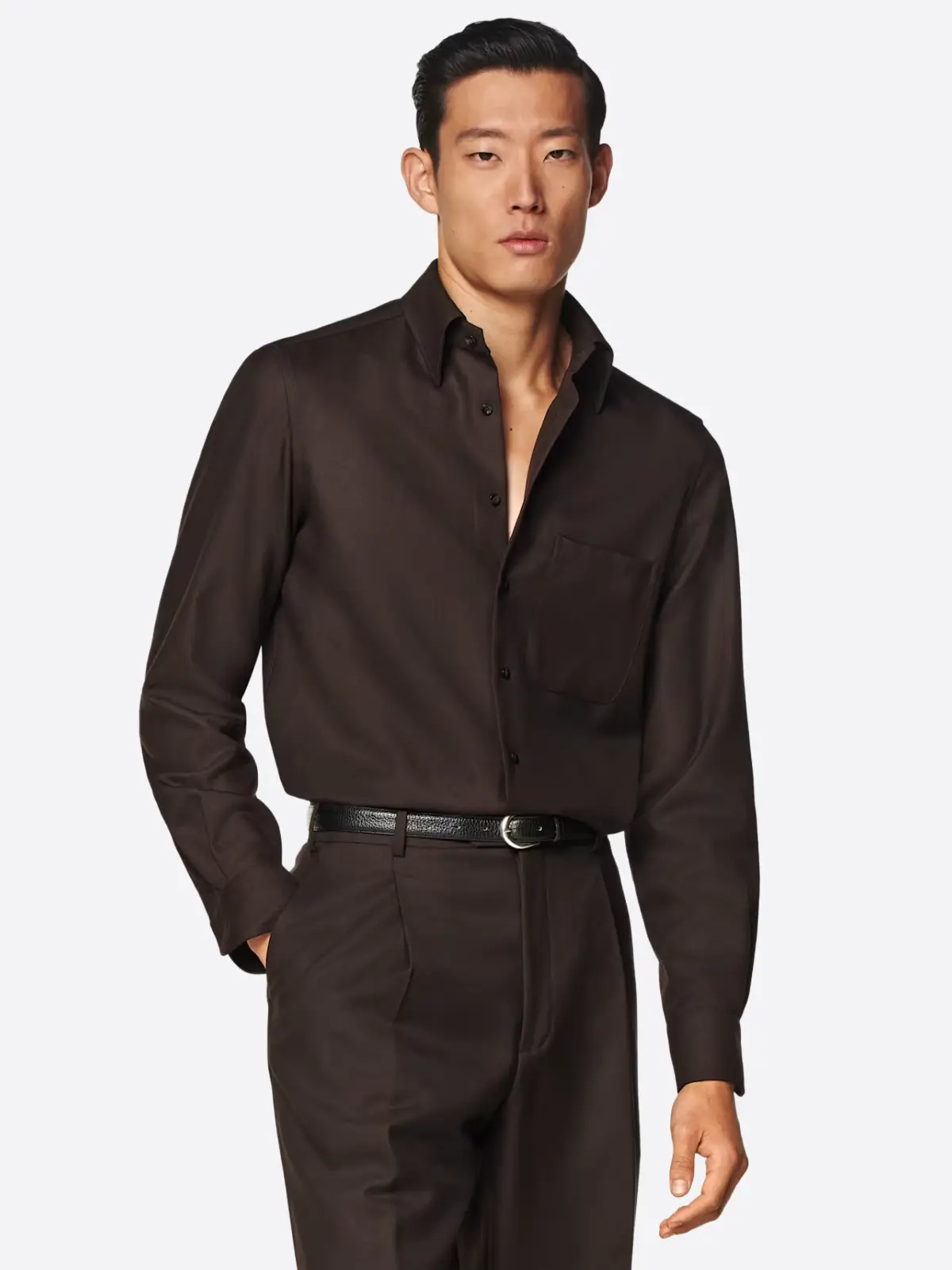 SuitsHeritage Men's Solid Dark Brown Casual Shirt SuitsHeritage Men's Solid Dark Brown Casual Shirt