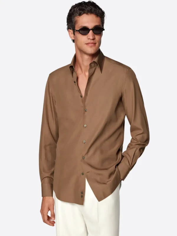 SuitsHeritage Men's Solid Dark Brown Cotton Shirt