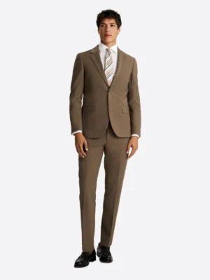 SuitsHeritage Men’s Solid Dark Camel Slim Fit 2 Piece Suit