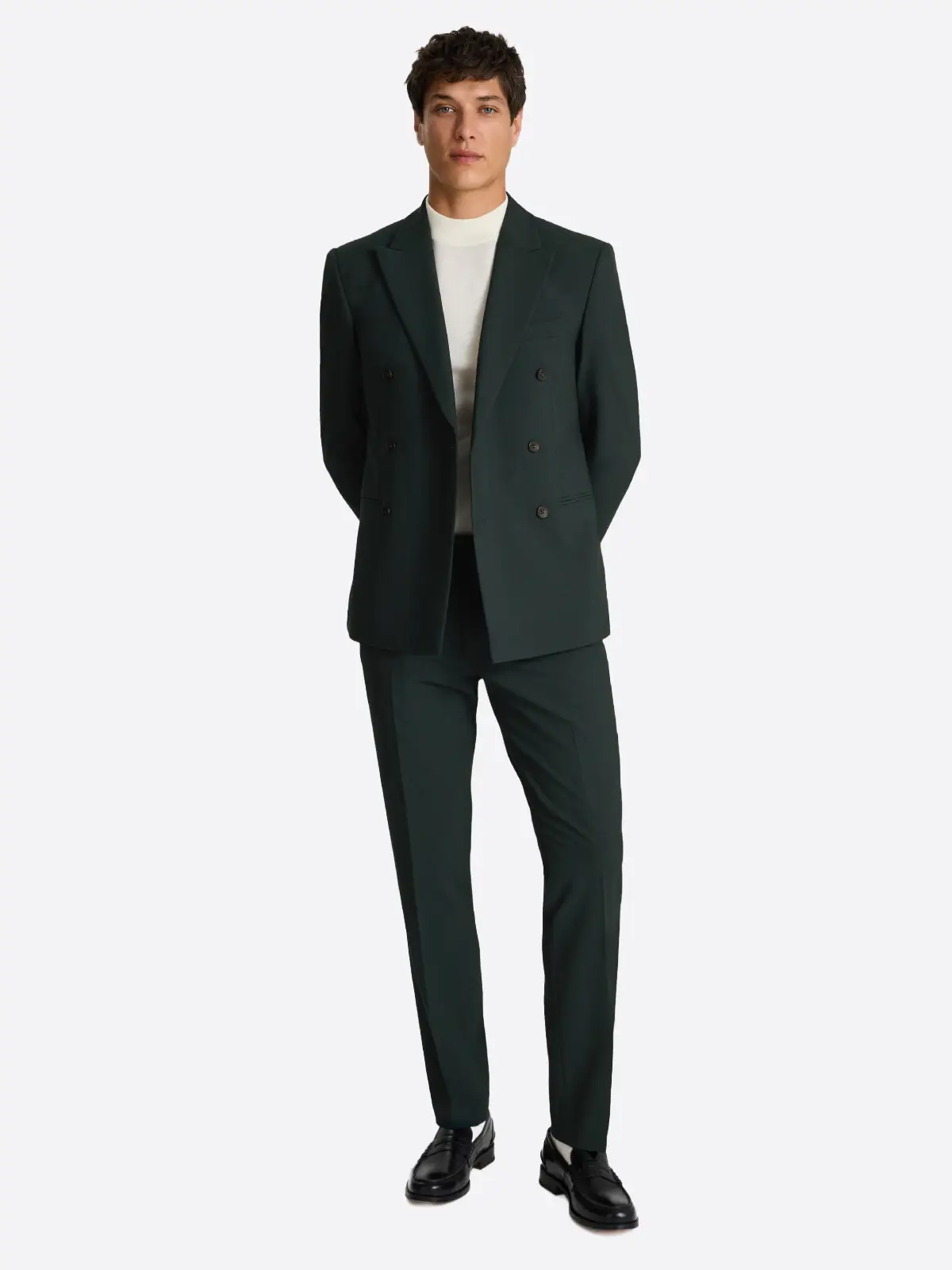 SuitsHeritage Men’s Solid Dark Green Double Breasted Slim Fit 2 Piece Suit SuitsHeritage Men’s Solid Dark Green Double Breasted Slim Fit 2 Piece Suit