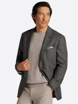 SuitsHeritage Men's Plaid Dark Grey Regular Fit Sport Coat