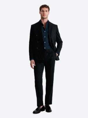 SuitsHeritage Men’s Pinstripe Black Double Breasted Slim Fit 2 Piece Suit