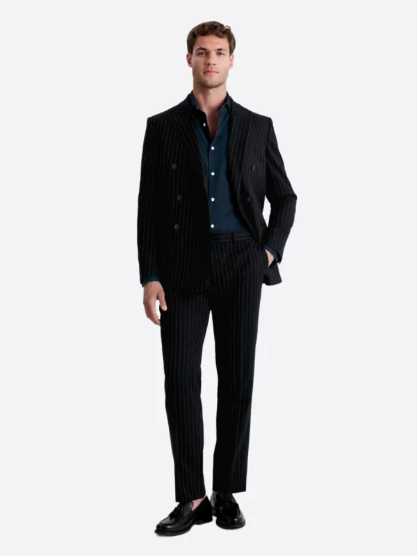 SuitsHeritage Men’s Pinstripe Black Double Breasted Slim Fit 2 Piece Suit