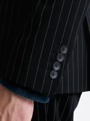 SuitsHeritage Men’s Pinstripe Black Double Breasted Slim Fit 2 Piece Suit Close