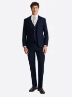 SuitsHeritage Men's Dark Navy Plaid Slim Fit 3 Piece Suits