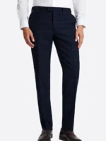 SuitsHeritage Men's Dark Navy Plaid Slim Fit 3 Piece Suits Pant