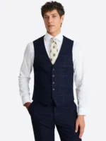 SuitsHeritage Men's Dark Navy Plaid Slim Fit 3 Piece Suits Vest