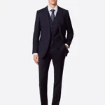 SuitsHeritage Men's Dark Navy Twill Slim Fit 3 Piece Suits