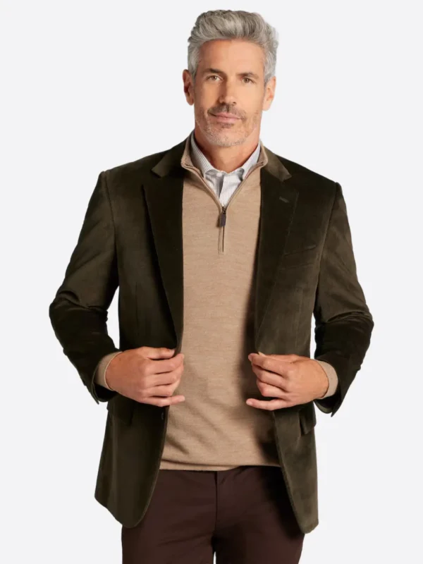 SuitsHeritage Men's Plaid Dark Olive Regular Fit Sport Coat