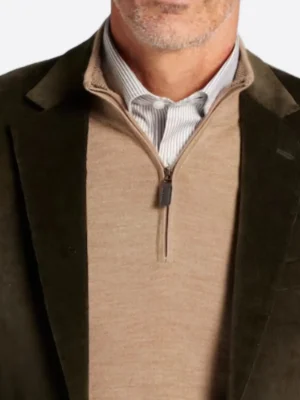 SuitsHeritage Men's Plaid Dark Olive Regular Fit Sport Coat Collar