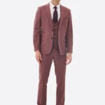 Men's Dark Pink Plaid Single Breasted Three Piece Suit
