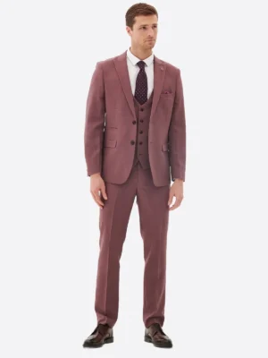 Men's Dark Pink Plaid Single Breasted Three Piece Suit