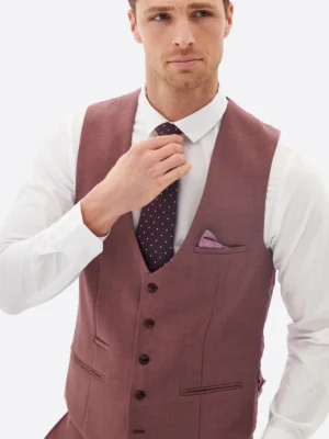 Men's Dark Pink Plaid Single Breasted Three Piece Suit Vest