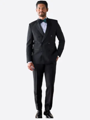 SuitsHeritage Men’s Plain Black Double Breasted Regular Fit 2 Piece Tuxedo
