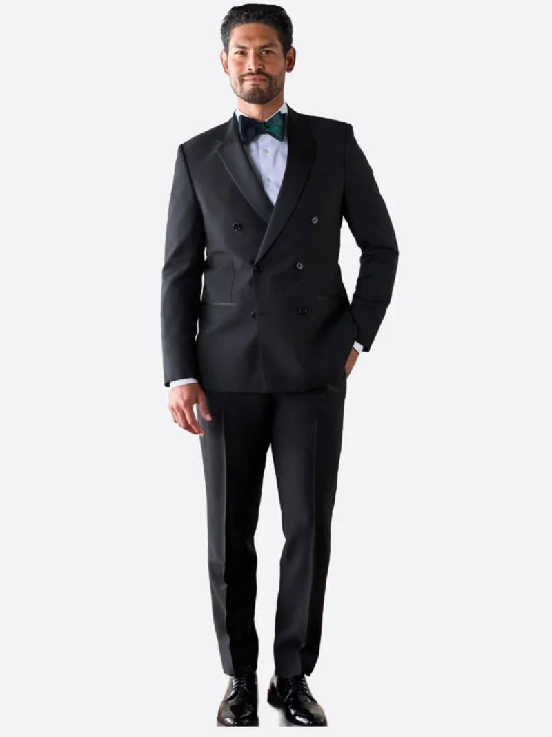 SuitsHeritage Men’s Plain Black Double Breasted Regular Fit 2 Piece Tuxedo