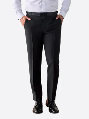 SuitsHeritage Men’s Plain Black Double Breasted Regular Fit 2 Piece Tuxedo Pant