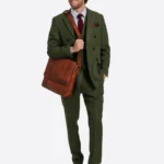 SuitsHeritage Men's Check Green Double Breasted Regular Fit 3 Piece Suit