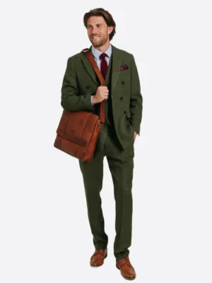 SuitsHeritage Men's Check Green Double Breasted Regular Fit 3 Piece Suit