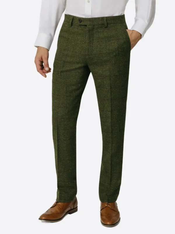 SuitsHeritage Men's Check Green Double Breasted Regular Fit 3 Piece Suit Pant