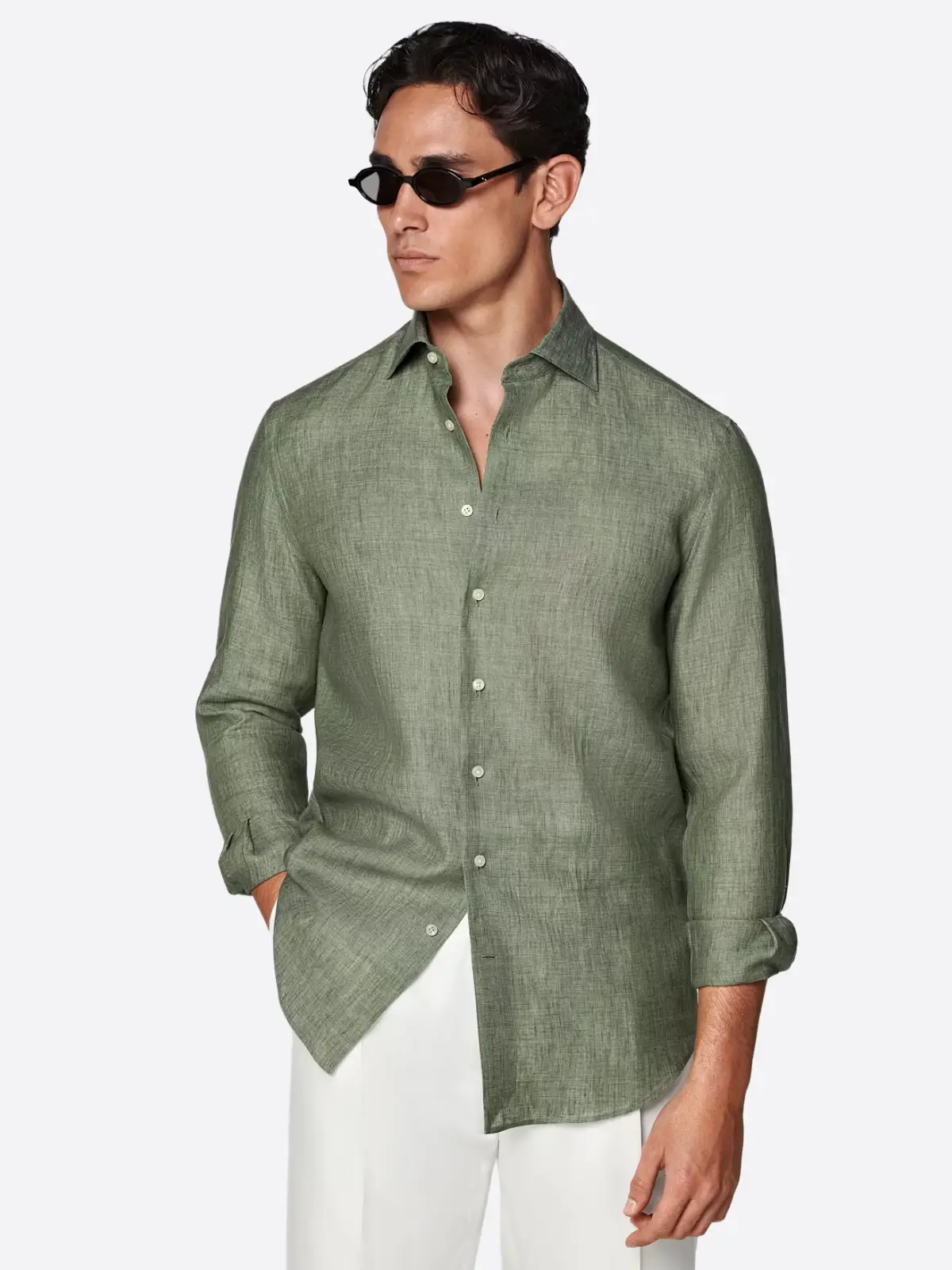 SuitsHeritage Men's Plaid Green Linen Shirt SuitsHeritage Men's Plaid Green Linen Shirt