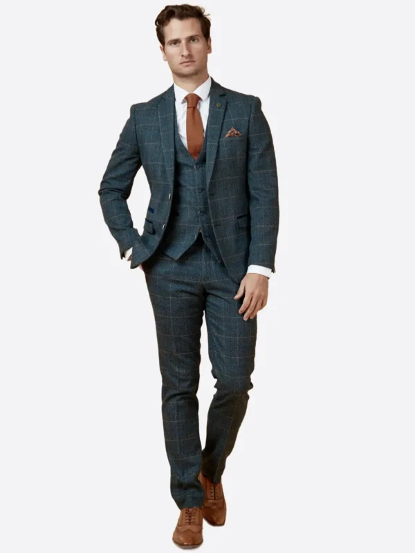 SuitsHeritage Men's Check Grey Regular Fit 3 Piece Suit