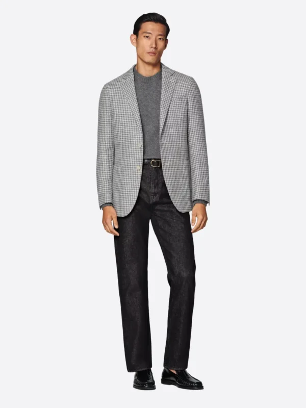 SuitsHeritage Men’s Grey Houndstooth Tailored Fit Blazer