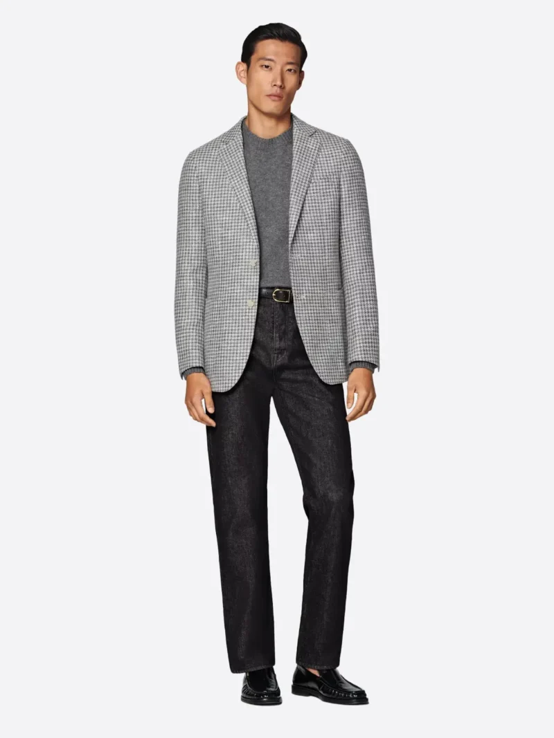 SuitsHeritage Men’s Grey Houndstooth Tailored Fit Blazer
