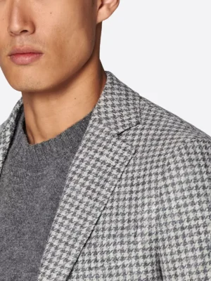 SuitsHeritage Men’s Grey Houndstooth Tailored Fit Blazer Collar