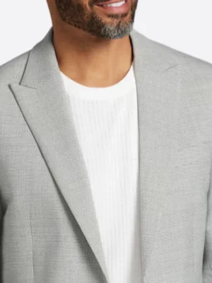 SuitsHeritage Men's Houndstooth Grey Slim Fit Sport Coat Collar