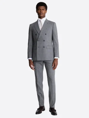 SuitsHeritage Men’s PinStripe Grey Double Breasted Regular Fit 2 Piece Suit