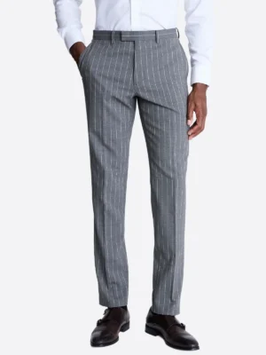 SuitsHeritage Men’s PinStripe Grey Double Breasted Regular Fit 2 Piece Suit Pant
