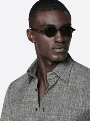 SuitsHeritage Men's Plaid Grey Cotton Shirt Close