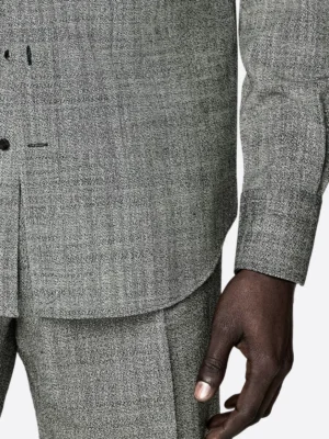 SuitsHeritage Men's Plaid Grey Cotton Shirt Sleeves