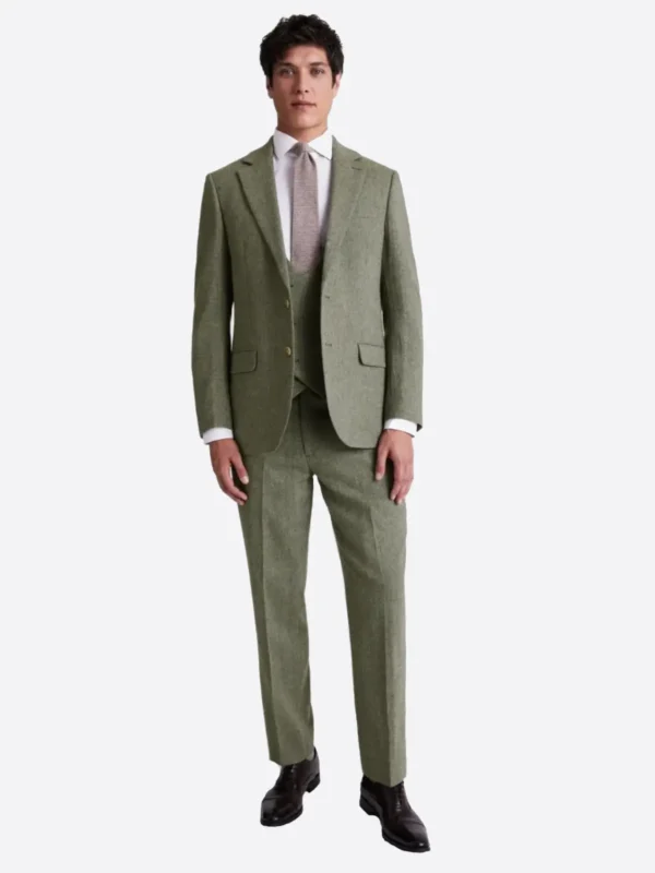 SuitsHeritage Men's Herringbone Olive Slim Fit 3 Piece Suits