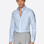 SuitsHeritage Men's Pinstriped Light Blue Cotton Shirt
