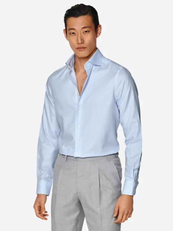 SuitsHeritage Men's Pinstriped Light Blue Cotton Shirt