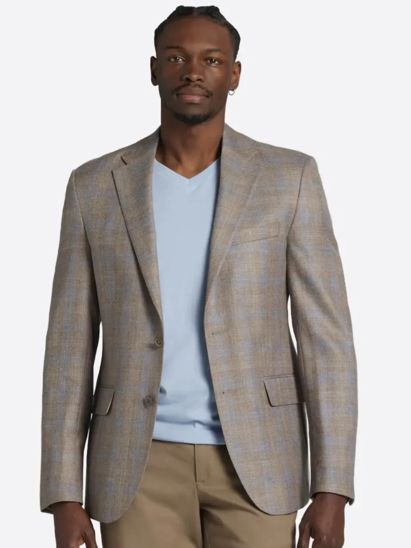 SuitsHeritage Men's Plaid Light Brown Slim Fit Sport Coat