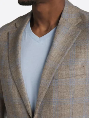 SuitsHeritage Men's Plaid Light Brown Slim Fit Sport Coat Collar