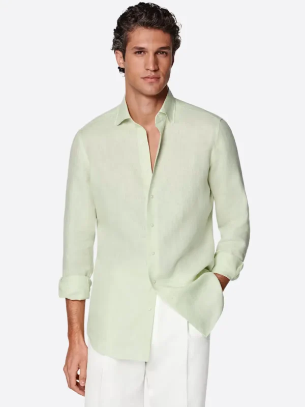 SuitsHeritage Men's Solid Light Green Cotton Shirt