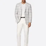 SuitsHeritage Men's Light Grey Check Tailored Fit Blazer