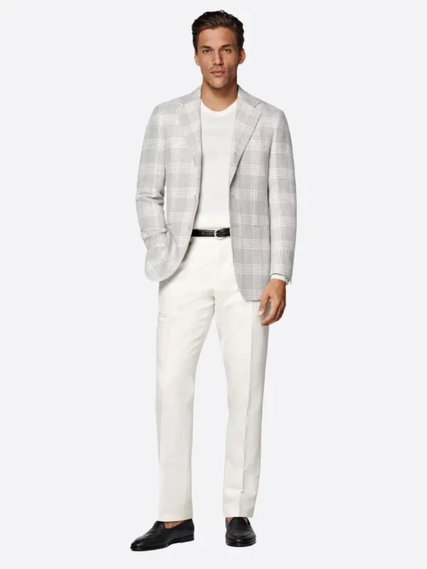 SuitsHeritage Men's Light Grey Check Tailored Fit Blazer